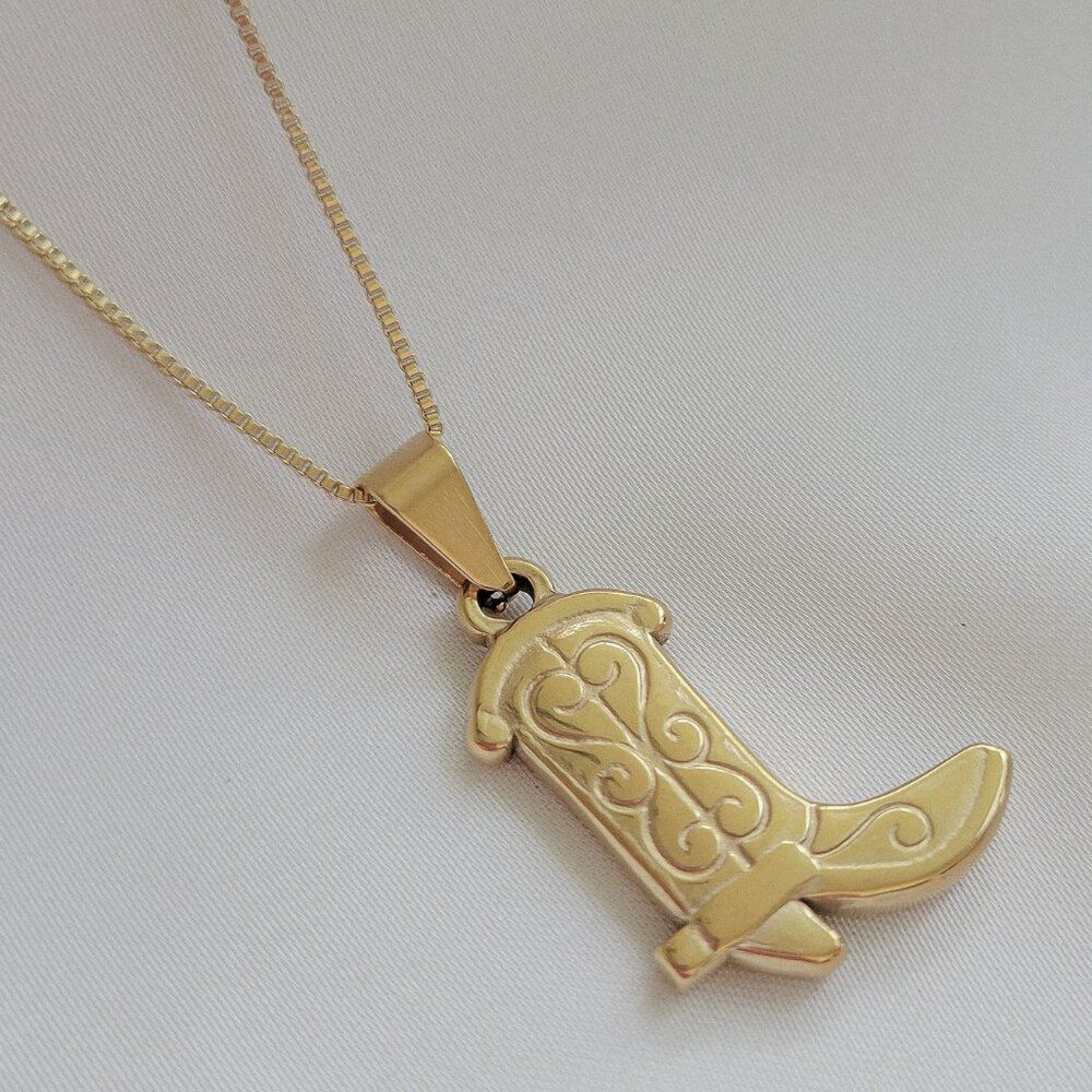 Gold Cowboy Shoe Pendant Necklace